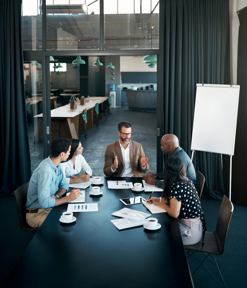 Team collaborating in a meeting